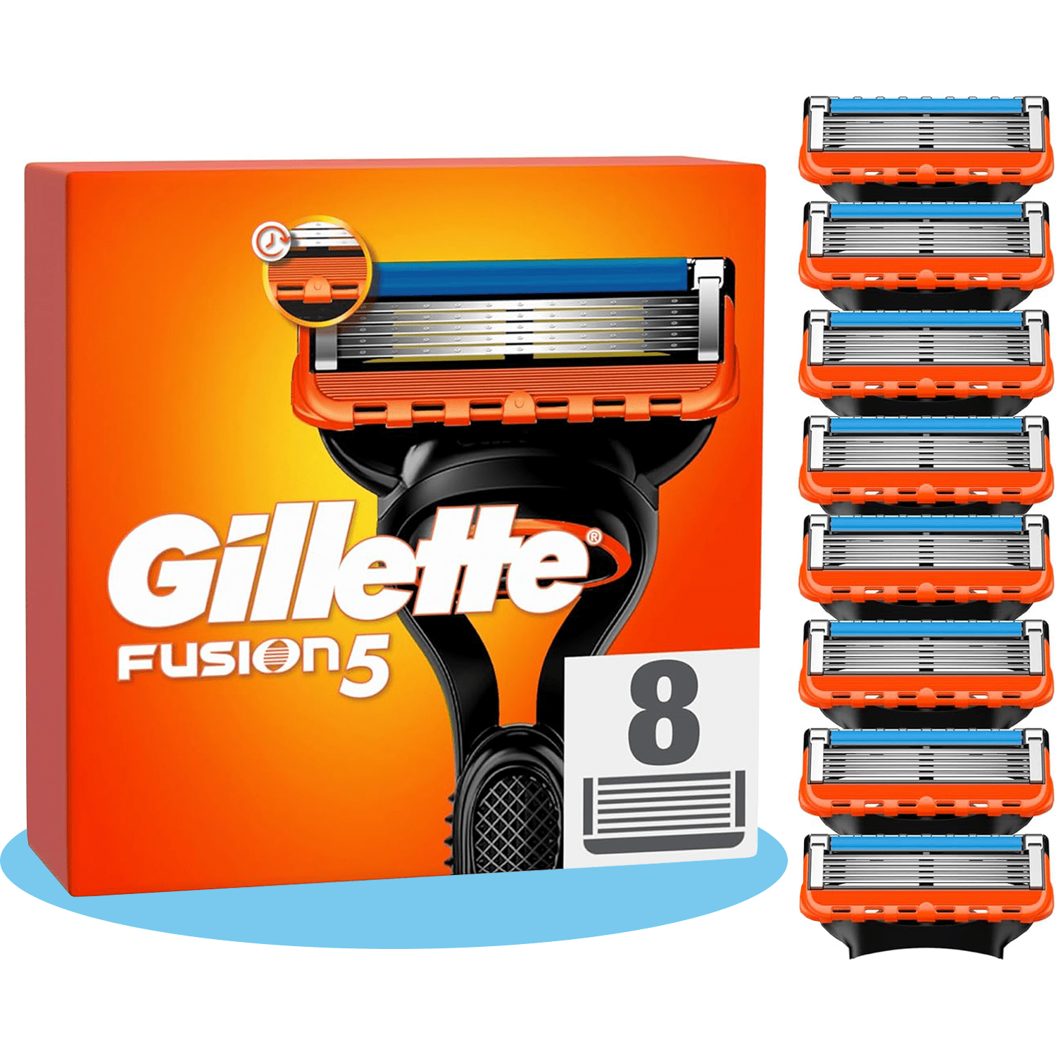 Gillette 8 Cuchillas de Afeitar Hombre, 8 Cuchillas de Recambio Gilette Fusion 5, Hojas Afiladas Aptas para Piel Normal