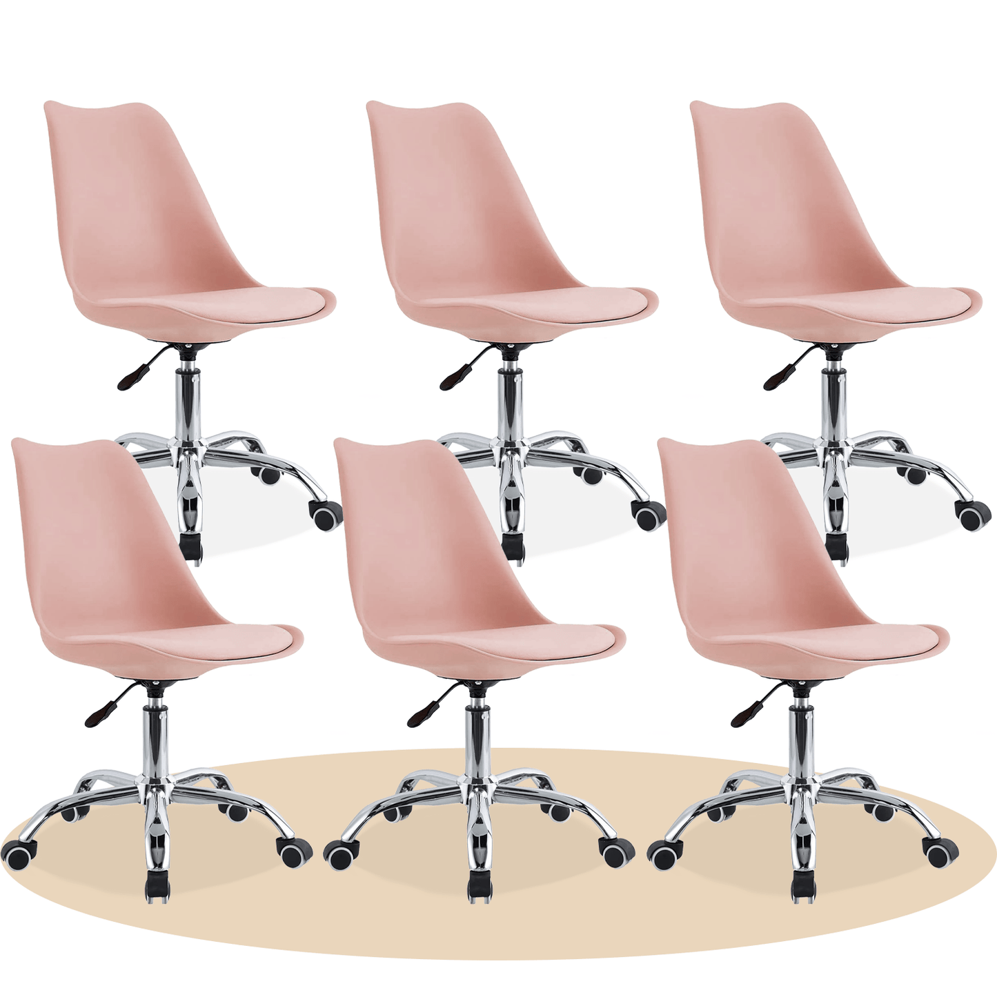 Silla Escritorio Ergonómica con Ruedas, Silla Oficina Giratoria con Altura Ajustable, Acolchada, Estilo Nórdico, Ideal para Estudio y Oficina
