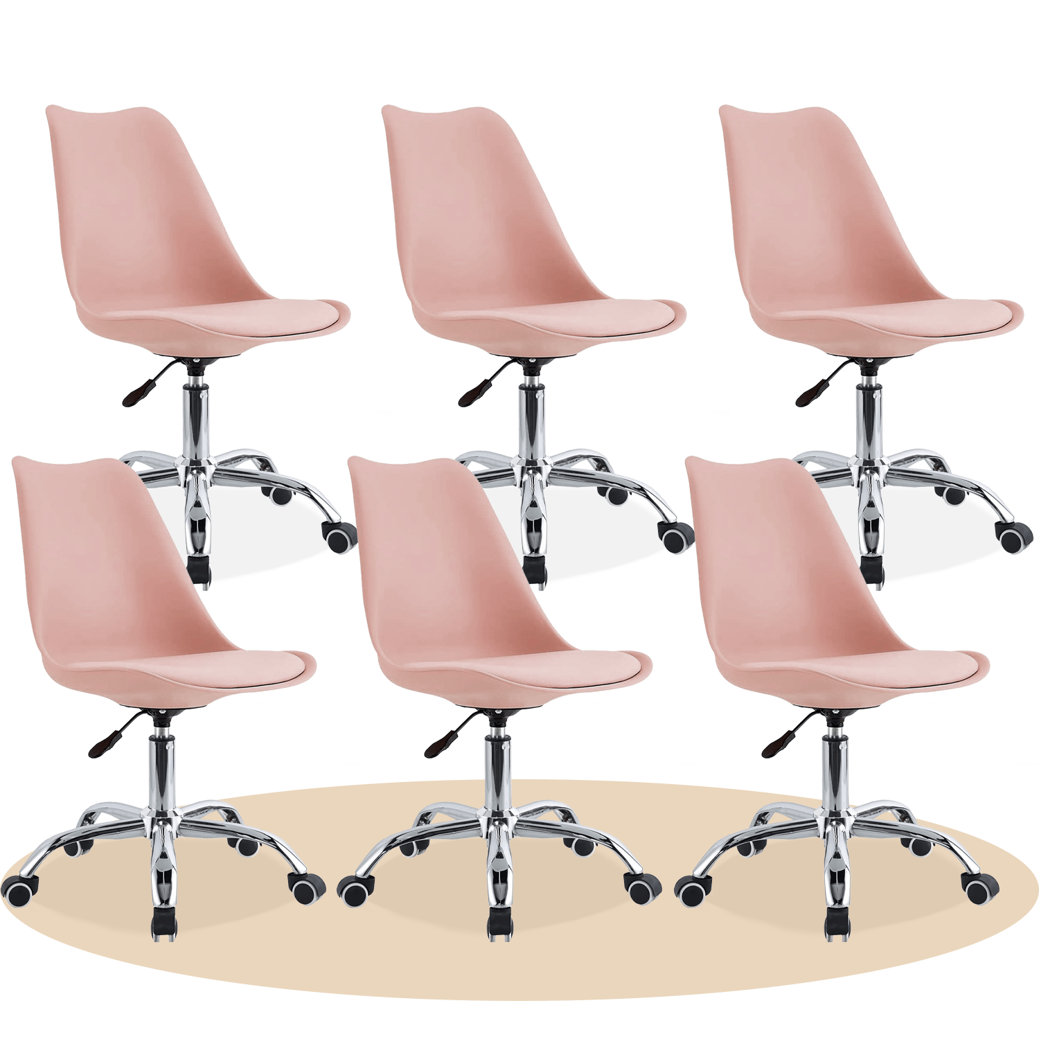 Silla Escritorio Ergonómica con Ruedas, Silla Oficina Giratoria con Altura Ajustable, Acolchada, Estilo Nórdico, Ideal para Estudio y Oficina