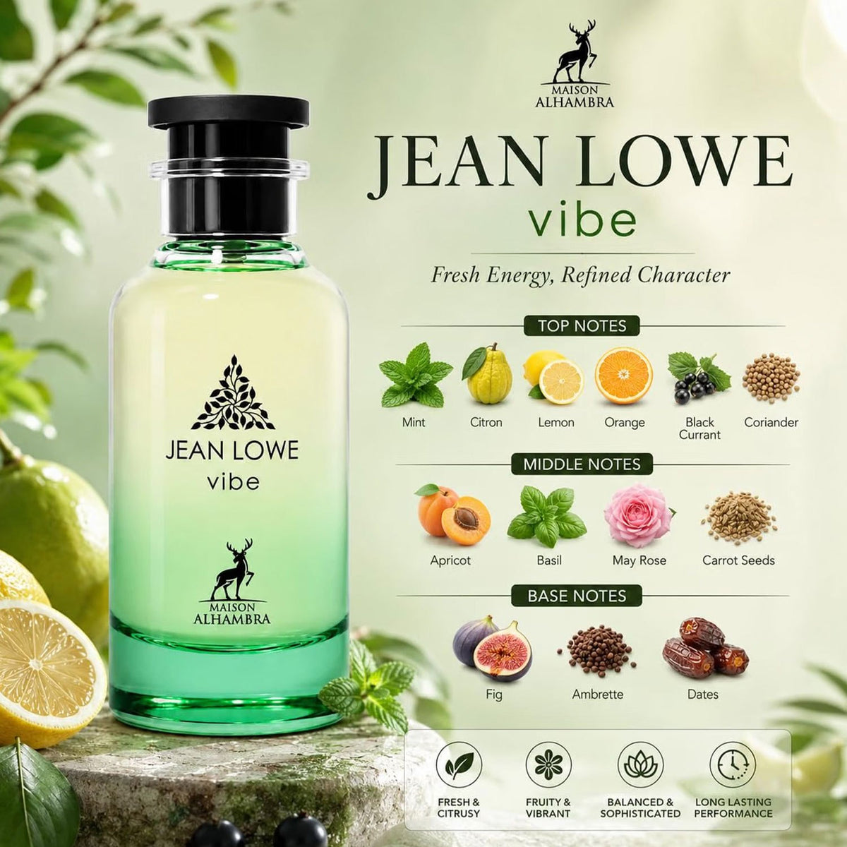 Maison Alhambra Jean Lowe Vibe Eau de Parfum Unisex, Aroma Fresco y Cítrico, 100 ml