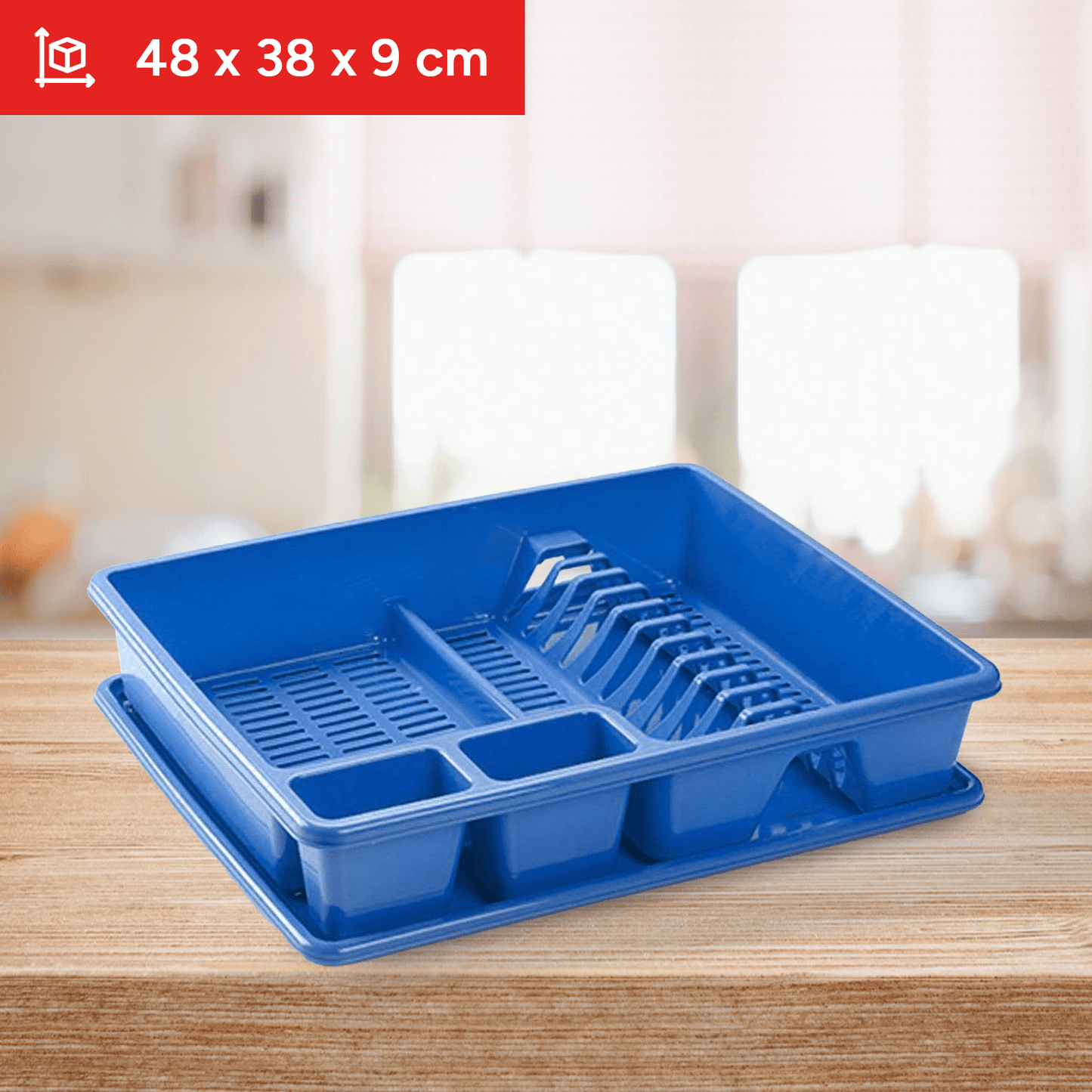 Escurridor de Platos con Bandeja, Escurreplatos Plástico, Escurridor de Platos para Fregadero y Encimera, Plástico Resistente, Forma Compacta para Optimizar Espacio, Gran Capacidad, Múltiples Ranuras y Espacios, 48 x 38 x 9 cm