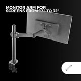 Mars Gaming MARM1, Soporte de Monitor de Brazo para Pantallas hasta 32”, Articulado y Regulable en Altura, Estructura Robusta, Compatible con VESA75 y VESA100, Negro