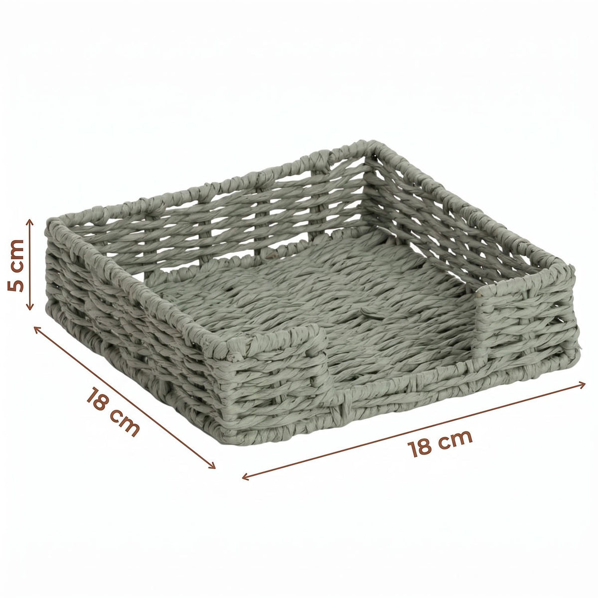 Servilletero de Mesa Tejido, para Organizar Servilletas en Cocina y Comedor, Diseño Decorativo de Estilo Natural, Color Gris, 18 x 18 x 5 cm