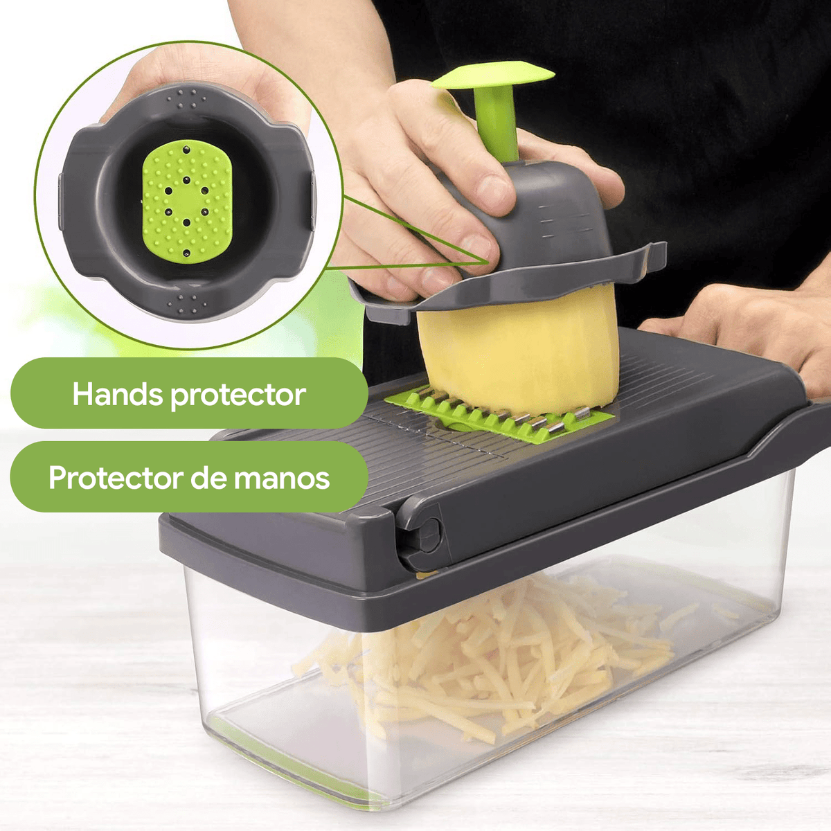 Cortador Verduras Manual Multifuncional, Múltiples Accesorios y Cuchillas, Incluye Recipiente, Pelador y Filtro, para Preparación Fácil de Comidas, Cortador Profesional para Verduras y Frutas
