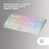 Mars Gaming MCP124, Combo Gaming 3en1, Teclado Ergonómico H-Mech LED RGB, Ratón RGB 3200DPI Switches HUANO, Alfombrilla Nanotextil 360x260mm, Compatibilidad Multiplataforma, Layout Francés, Blanco