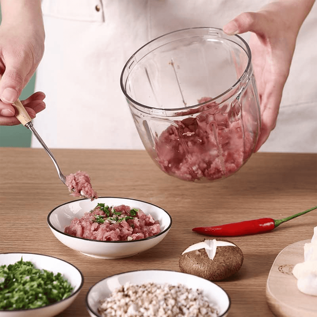 Picadora de Alimentos, Picadora Manual de Cocina, 900ml de Capacidad, Trocea, Mezcla, Machaca y Muele, 5 Cuchillas de Acero Inoxidable, Resistente, Fácil de Limpiar, Perfecto para Fruta, Verdura, Carne, Hierbas