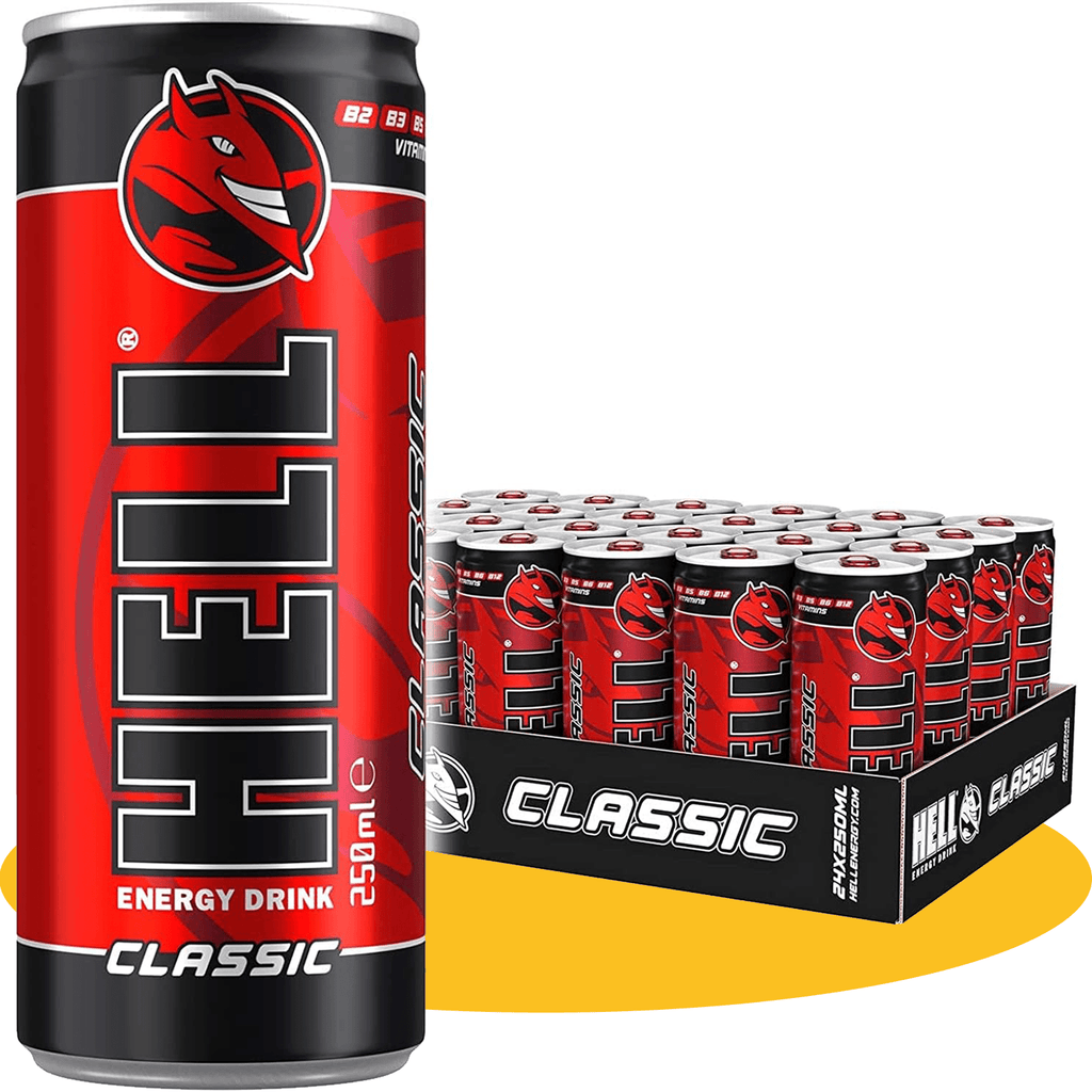 HELL ENERGY Bebida Energética, Refresco Energético con Vitaminas B2, B3, B5, B6 y B12, Pack 12/24/48 Latas de 250ml