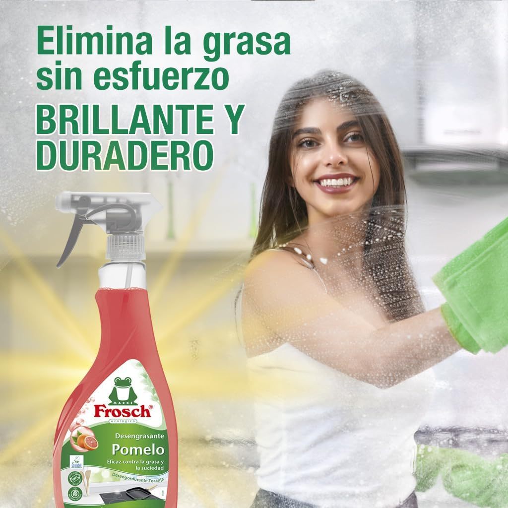 Frosch Quitagrasas Cocina con Extractos de Pomelo, Apto para Superficies de Cocina, Elimina la Grasa sin Esfuerzo, Pack de 8 Unidades x 500 ml, 4L en Total