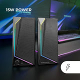 Mars Gaming MS72, Altavoces Gaming 15W, Iluminación RGB Flow, 2 Drivers Activos, Chipset DSP, Conexión Plug&Play USB y Jack 3.5mm, Rueda Control de Volumen y Puerto de Audio para Auriculares, Negro