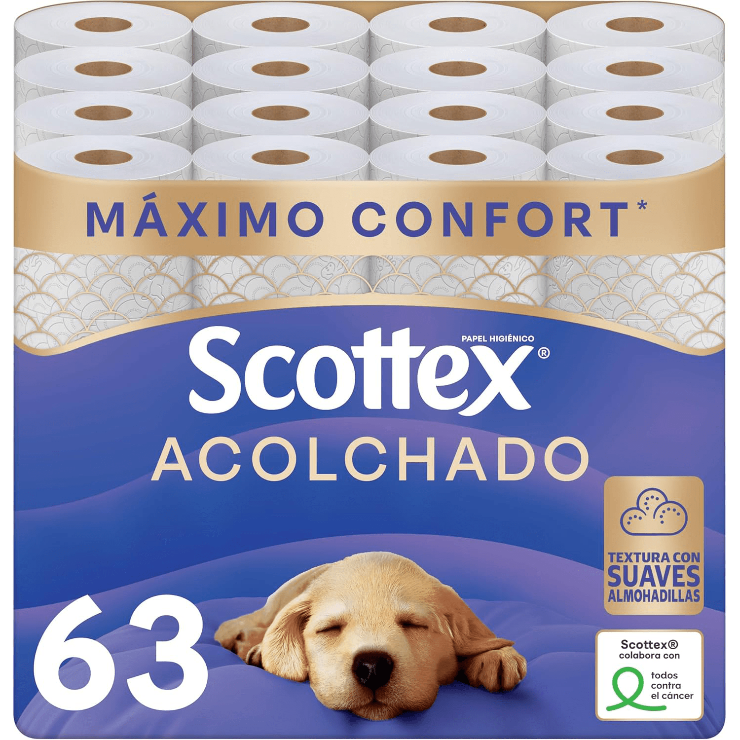 Scottex Acolchado Papel Higiénico Acolchado, Rollos con 3 Capas que Proporcionan Confort y Suavidad