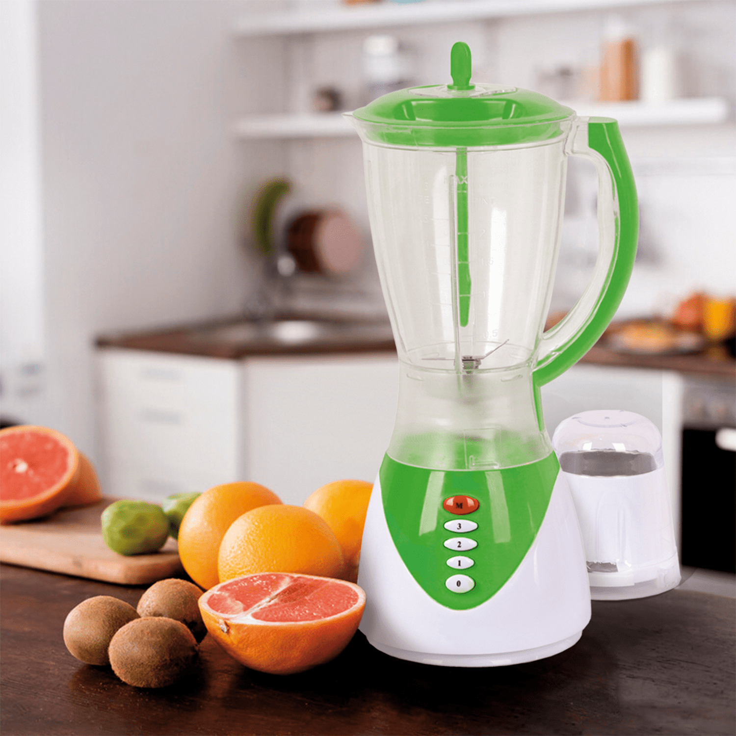 Batidora con Jarra de 1.5L, 3 Velocidades, Cuchillas de Acero Inoxidable, Tapa con Espátula, Patas Antideslizantes, 300W de Potencia, Desmontable