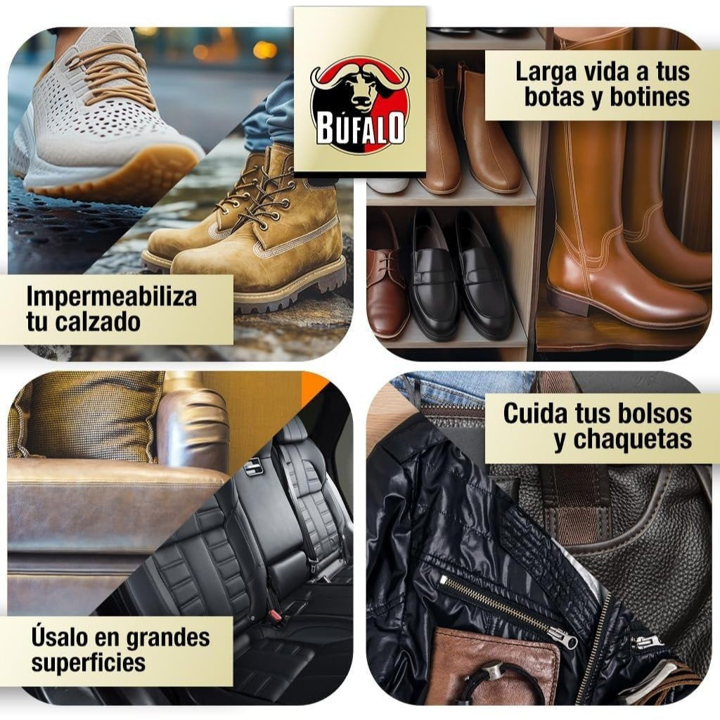 Búfalo Betún Calzado Autobrillante color Marrón, Crema para Zapatos, Aporta Color y Brillo, Esponja Integrada, 40 ml