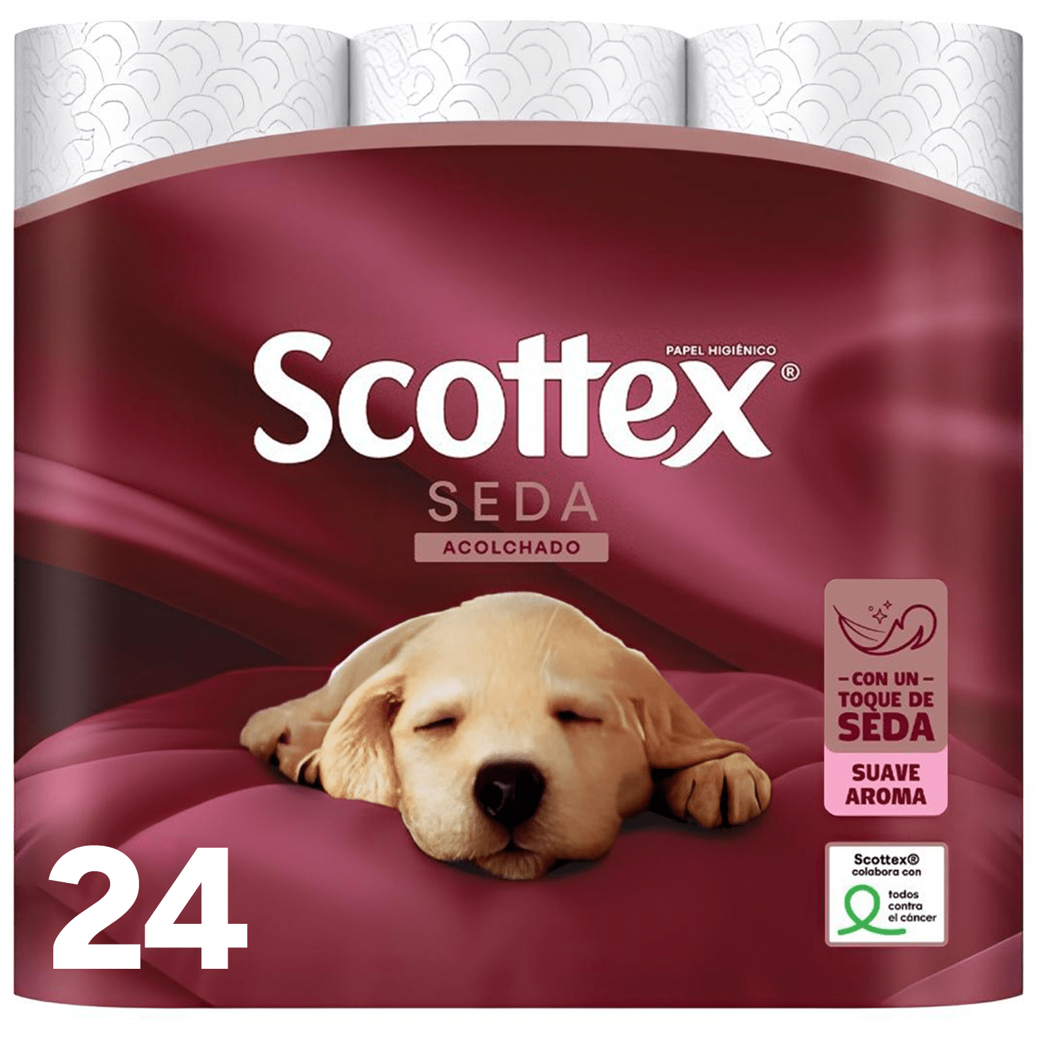 Scottex Papel Higiénico Seda Acolchado, Rollos Acolchados de Tres Capas que ofrecen Máxima Suavidad y Cuidado con Aroma Suave
