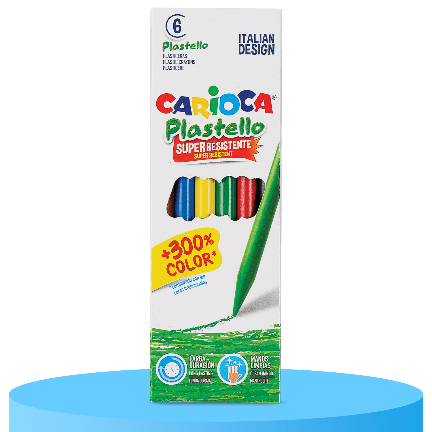 CARIOCA Plastello Ceras Colorear Super Resistentes, Lápices de Colores de Larga Duración, Colores Más Vivos, No Ensucian, Paquete de 6
