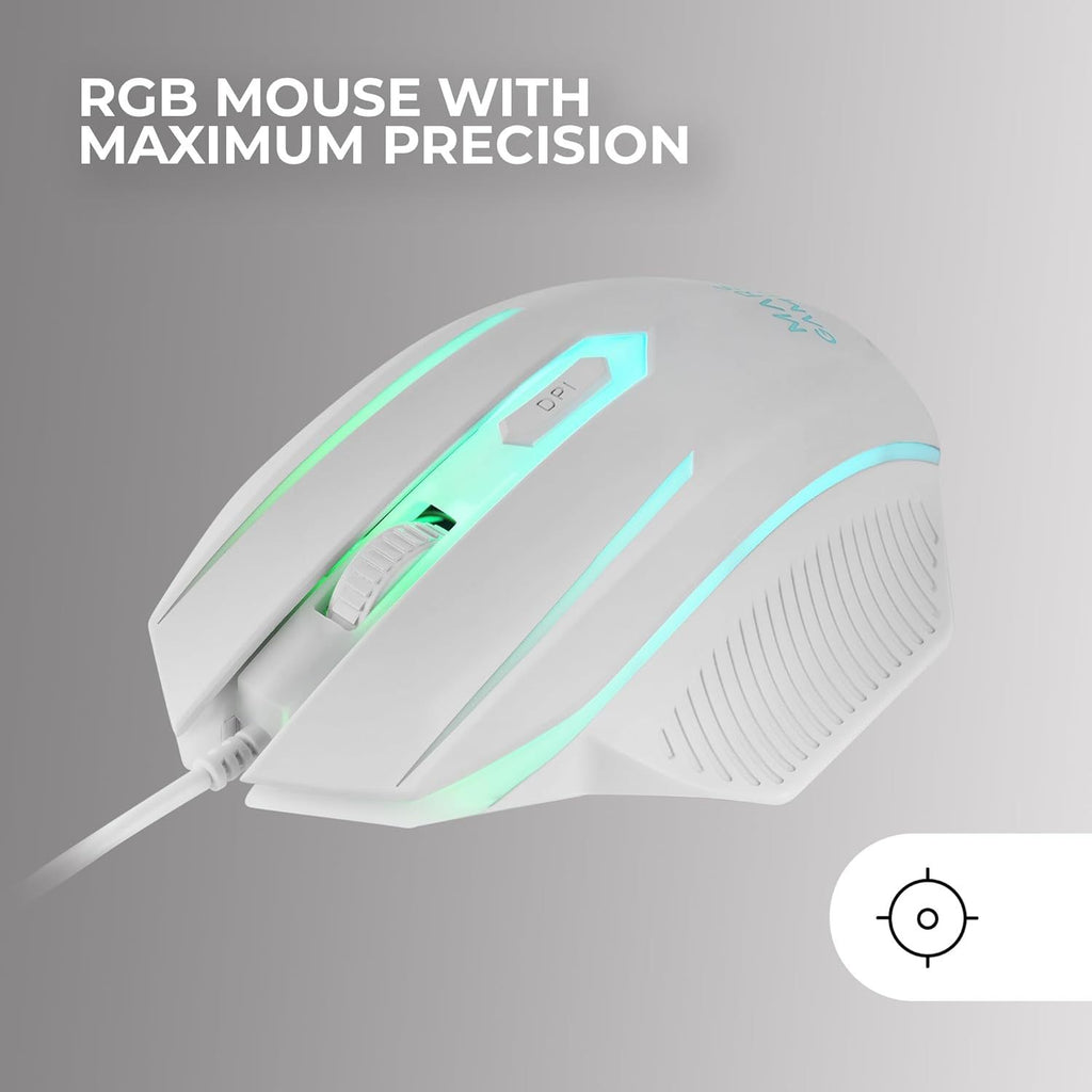 Mars Gaming MCP124, Combo Gaming 3en1, Teclado Ergonómico H-Mech LED RGB, Ratón RGB 3200DPI Switches HUANO, Alfombrilla Nanotextil 360x260mm, Compatibilidad Multiplataforma, Layout Francés, Blanco