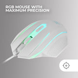 Mars Gaming MCP124, Combo Gaming 3en1, Teclado Ergonómico H-Mech LED RGB, Ratón RGB 3200DPI Switches HUANO, Alfombrilla Nanotextil 360x260mm, Compatibilidad Multiplataforma, Layout Francés, Blanco