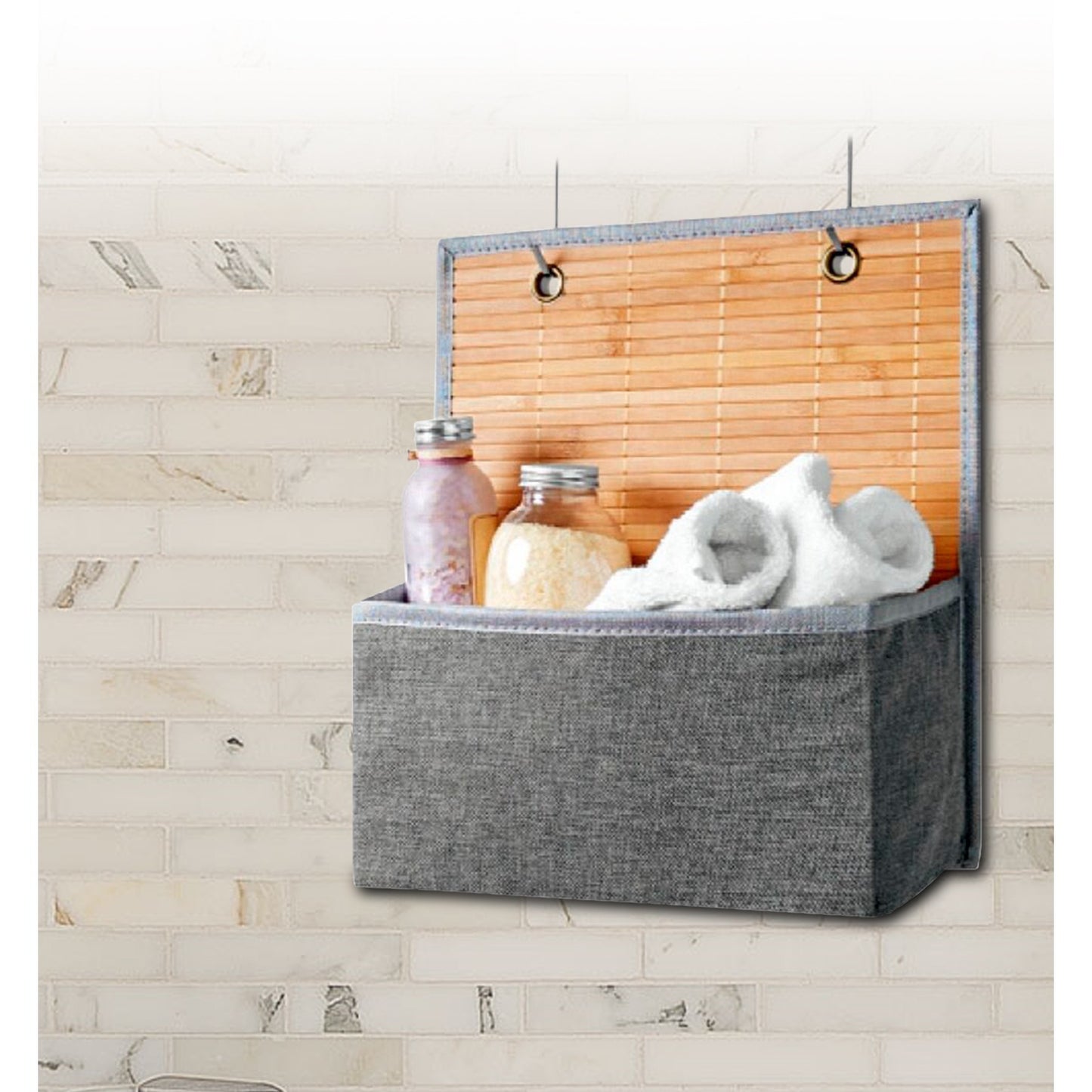 Organizador de Almacenamiento, Cesto Almacenaje Plegable, Baul de Almacenamiento hecho de Bambú Resistente de 1cm de Grosor, Capa Frontal e Inferior Reforzadas, Ideal para ser Colgado, Gran Capacidad, 33.5 x 35.5 cm