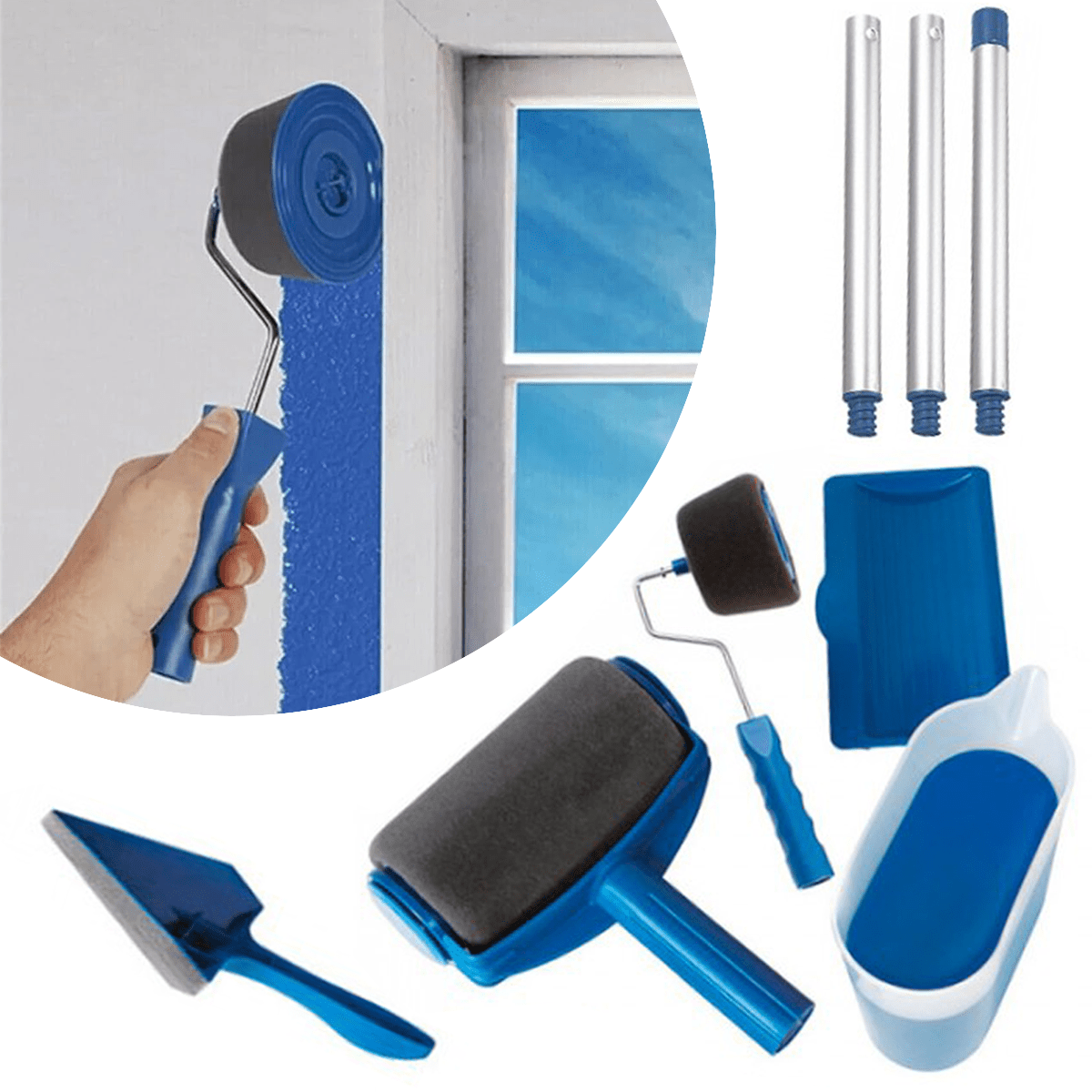 Rodillo Pintura Pared Rellenable con Almacenamiento Interno, Fácil de Llenar y Usar, Incluye: Bandeja de Apoyo, Rodillo Biselado, Brocha para Rincones y Recipiente para Pintura con Boca, Ahorra Tiempo Pintando, Perfecto para Aplicación de Múltiples Capas