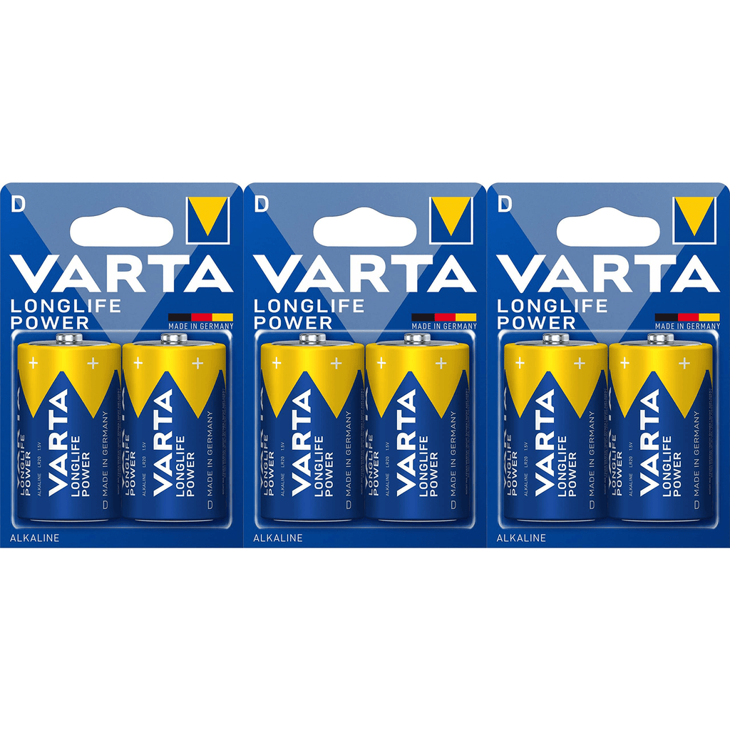 Pilas D Alcalinas de Alto Rendimiento, VARTA Longlife Power, Ultra Larga Duración, Energía Potente y Continua, Ideal para Linternas de Alto Consumo, Radios Portátiles, Juguetes Grandes, Equipos de Sonido y Dispositivos Industriales - VARTA