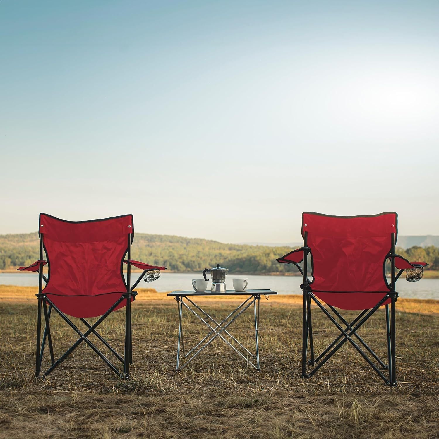 Silla Plegable Camping con Respaldo y Apoyabrazos, Ideal para Picnic, Pesca y Exterior, Resistente y Compacta, Soporta 120 kg, 50x50x80 cm, Rojo
