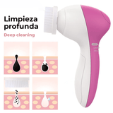 Cepillo Limpiador Facial Eléctrico 5 en 1, 2 Velocidades, Incluye Cabezal de Cepillo de Limpieza Profunda, Esponja para Maquillaje, Esponja para Masaje, Masajeador de Esferas, Disco Exfoliante, Funciona con 2 Pilas AA (No Incl)