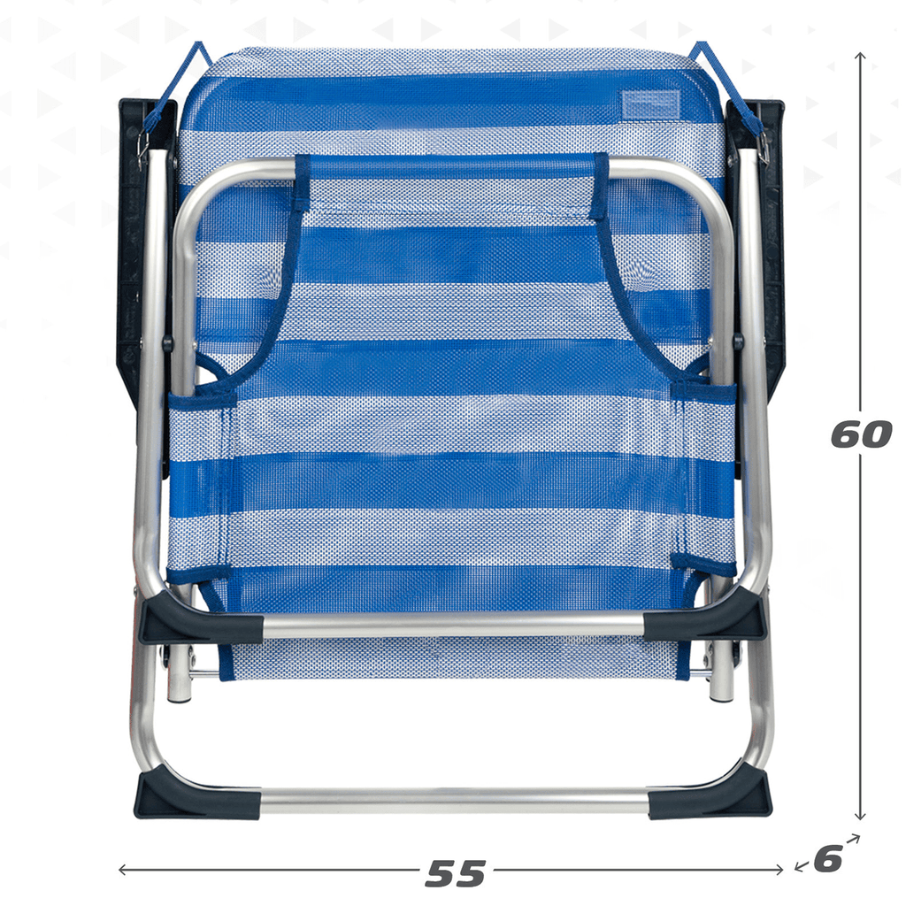 Silla Plegable Playa Reclinable y Resistente. Soporta hasta 100kg. Posición fija. Sistema Antivuelco. Ideal para Playa, Jardín, Terraza o Camping. 44x40x72cm