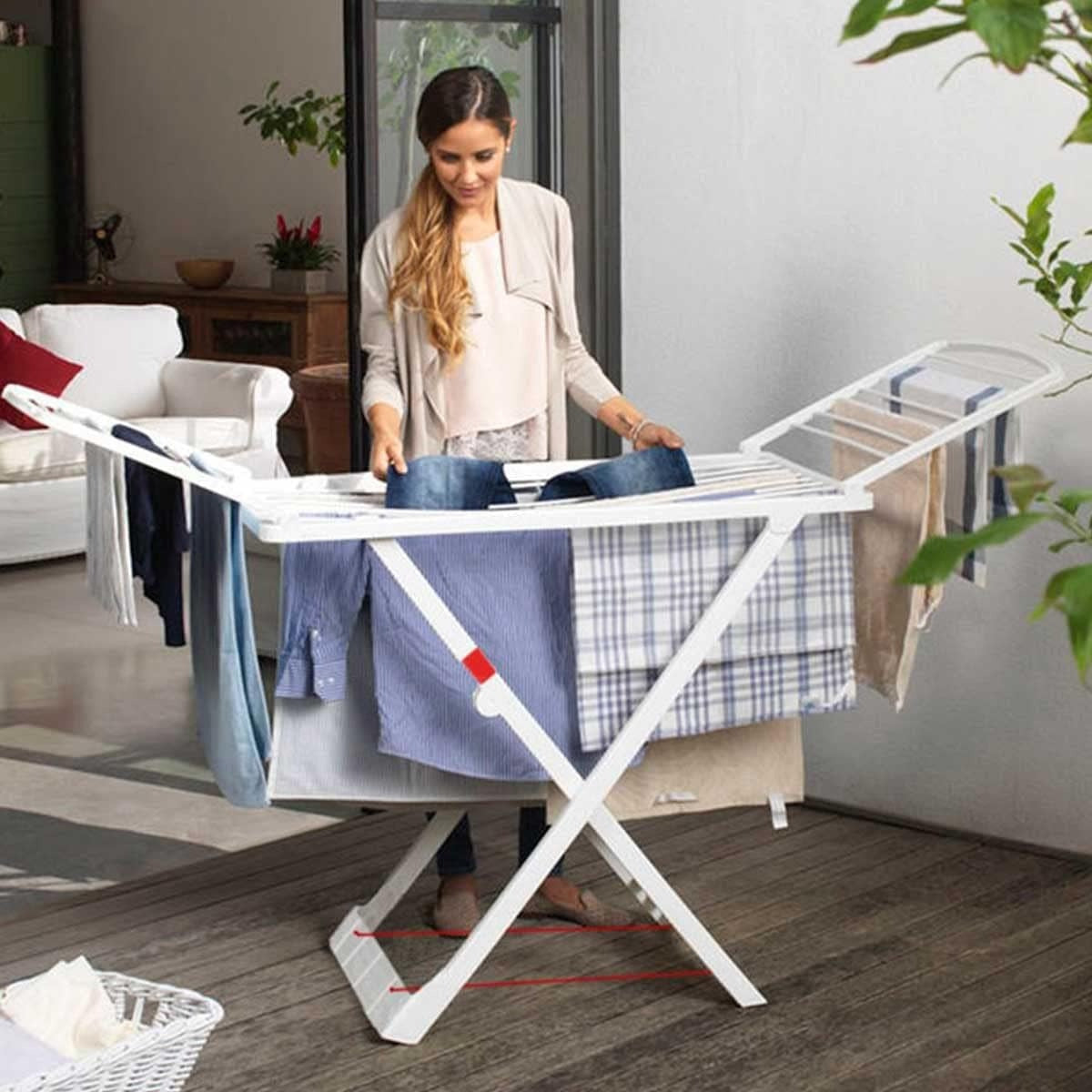 Tendedero Plegable con Alas, 20 Metros de Superficie de Tendido, Hecho de Resina Resistente al Sol y a la Intemperie, 180 x 108 x 55 cm