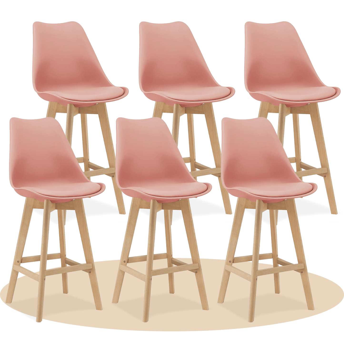 Taburete Alto Cocina con Respaldo, Asiento Blando y Tapizado, Patas Altas Resistentes de Madera de Haya con Reposapiés, Sillas Nórdicas, Ideal para Cocina, Salón, Comedor y Restaurante, 54.5 x 49.5 x 106 cm
