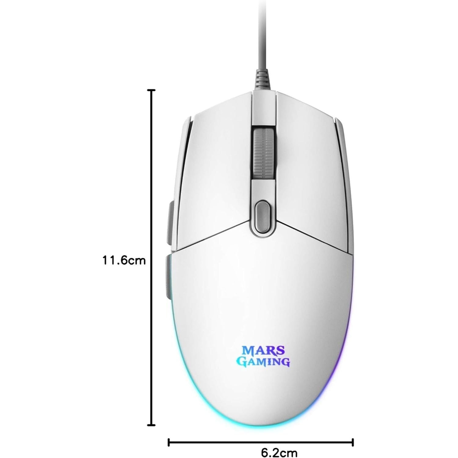 Mars Gaming MMG, Ratón Gaming Compacto 3200 dpi RGB Flow, Switches Mecánicos HUANO, Diseño Ligero Antideslizante, 6 Botones, Windows, Linux, Mac, PS4, PS5, Xbox One, Xbox Series X-S, Blanco