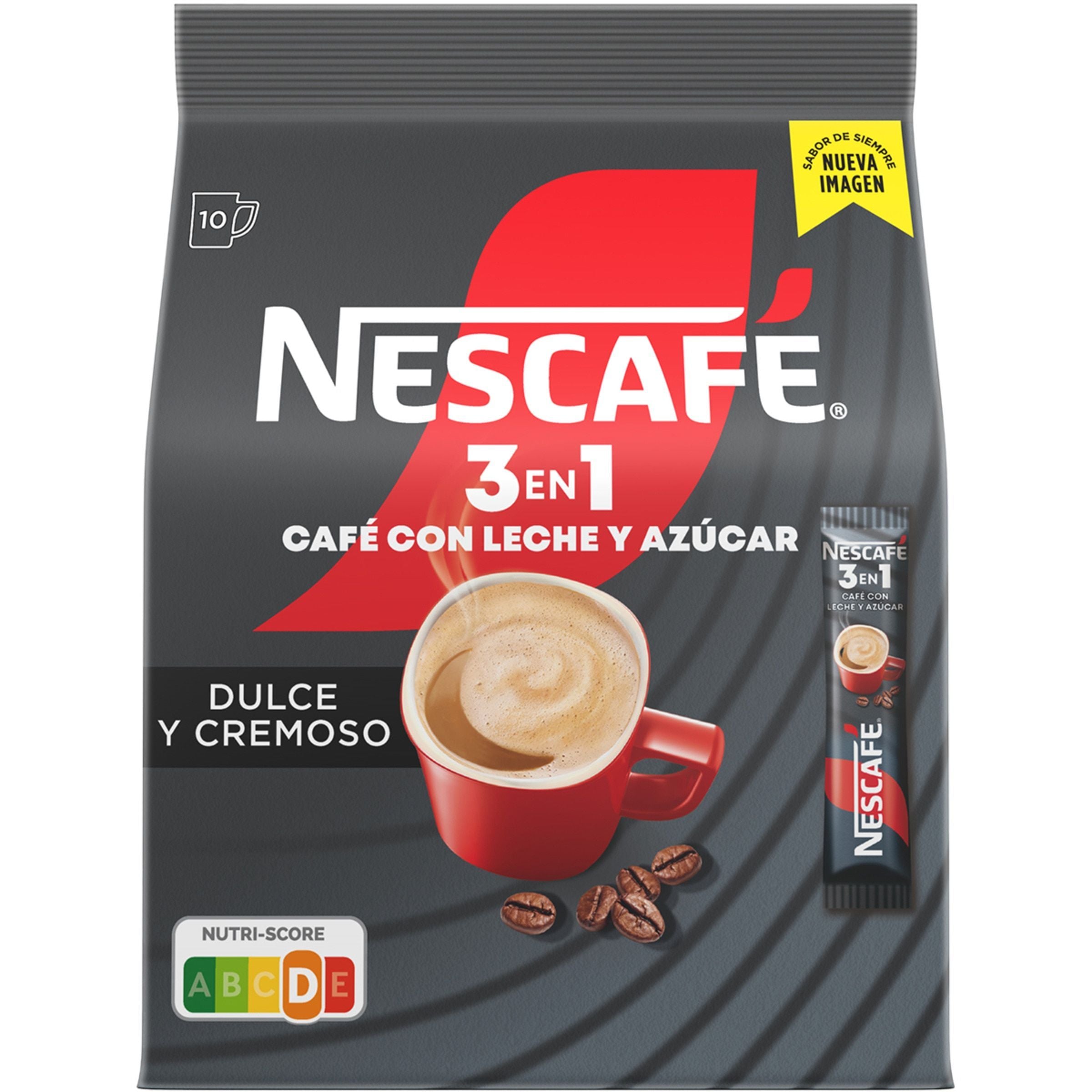 Nescafé 3 en 1, Café Instantáneo con Leche y Azúcar, Dulce y Cremoso, 90 Sobres de Café