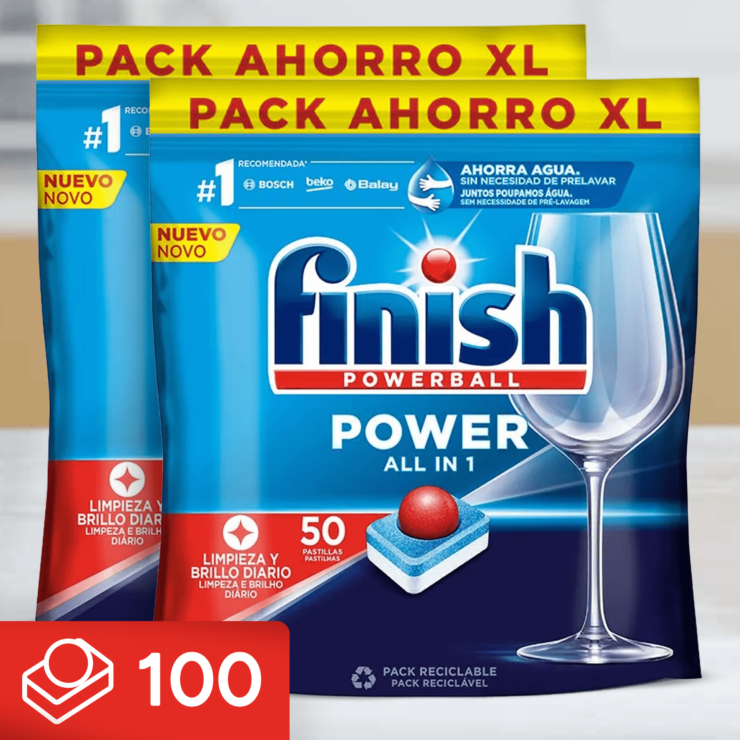 Finish Powerball Power All in 1 Pastillas Lavavajillas con potente Powerball para Eliminar las Manchas de Grasa más Difíciles, Limpieza y Brillo diario, No se necesita Prelavar