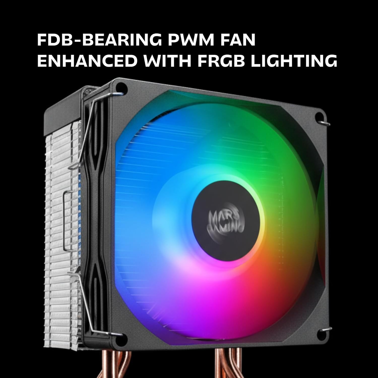 Mars Gaming MCPU-X3, Disipador CPU 190W TDP, 3x Heatpipes, Ventilador PWM FDB, Iluminación FRGB, Diseño Compacto SFF/Mini-ITX, Aletas de Aluminio, Cooler PC con Compatibilidad Intel y AMD, Negro