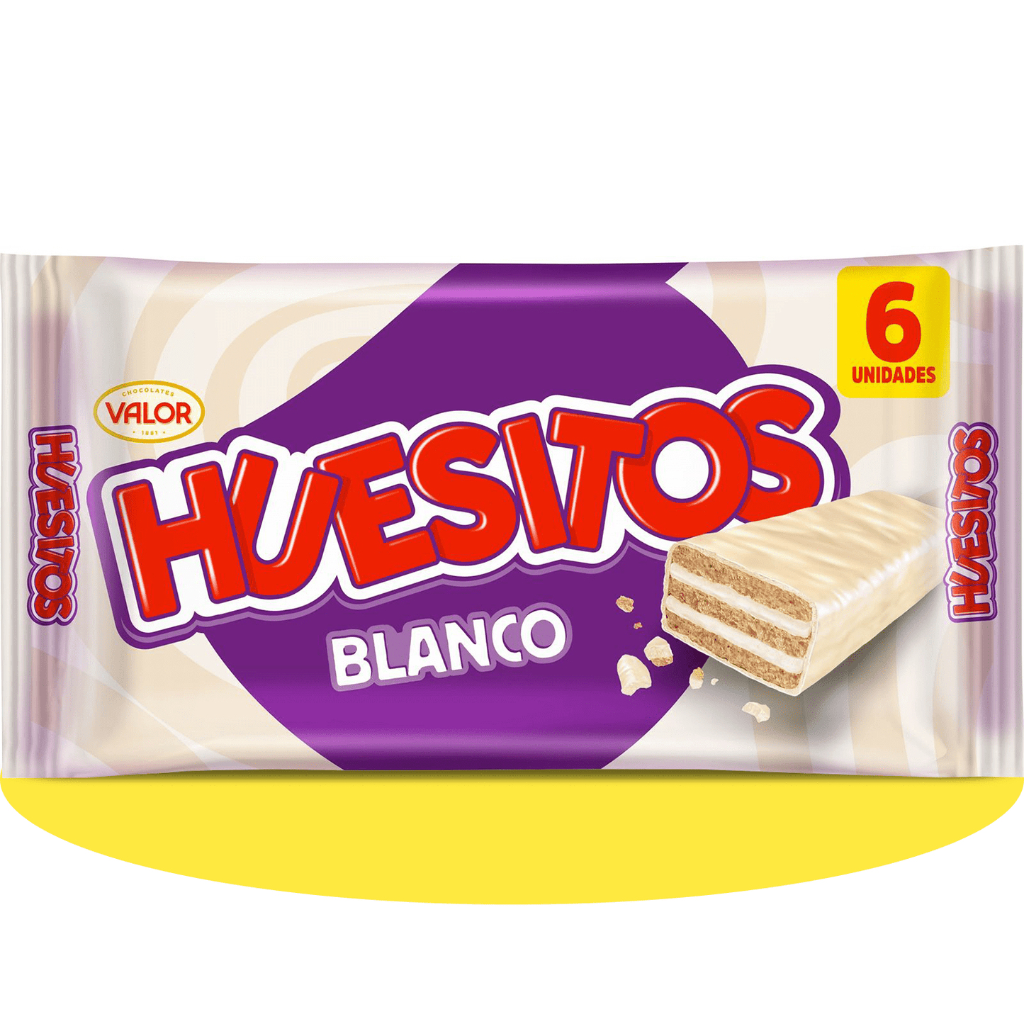 Huesitos Chocolate Blanco Pack Ahorro 6 Unidades, Barritas de Barquillo cubierto de Chocolate Blanco con Relleno de sabor Nata, Chocolate VALOR, 20g por Barrita, 6 Unidades