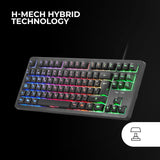 Mars Gaming MK023, Teclado Gaming TKL, Tecnología Híbrida H-Mech, Iluminación FRGB Rainbow, Anti-ghosting, Compatibilidad Universal, Negro, Idioma Español