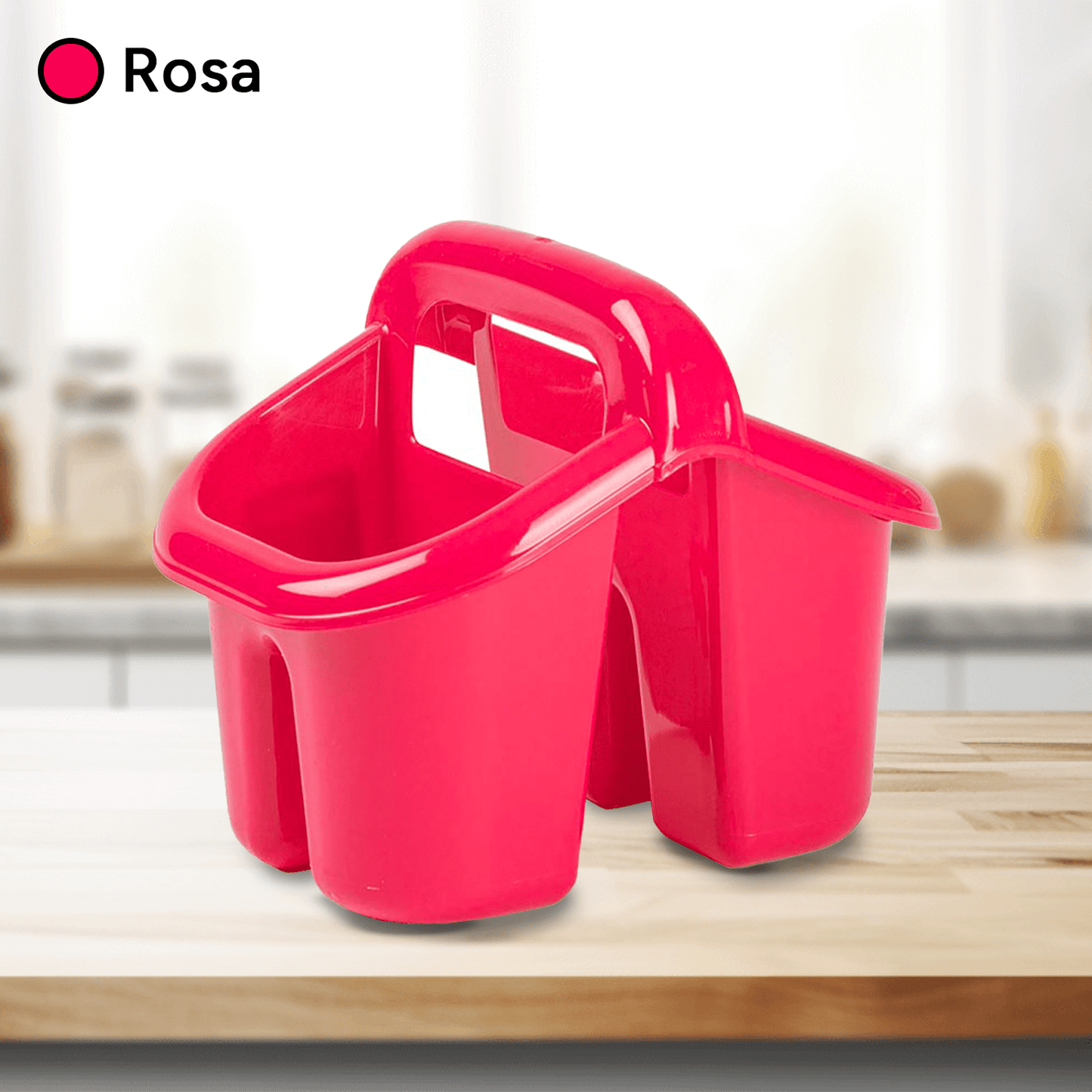 Escurridor Cubiertos con Asa, Soporte para Cubiertos y Utensilios de Cocina, Resistente, Fácil de Limpiar, 4 Compartimentos, Apto para Lavavajillas, 19 x 15,5 x 16