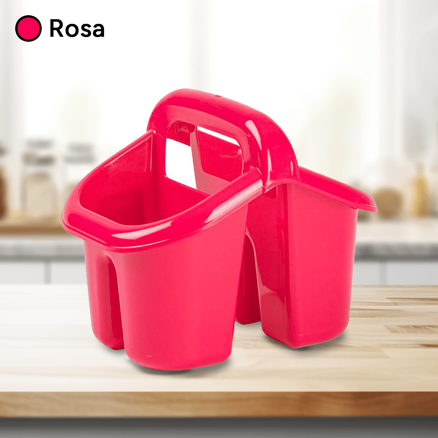 Escurridor Cubiertos con Asa, Soporte para Cubiertos y Utensilios de Cocina, Resistente, Fácil de Limpiar, 4 Compartimentos, Apto para Lavavajillas, 19 x 15,5 x 16