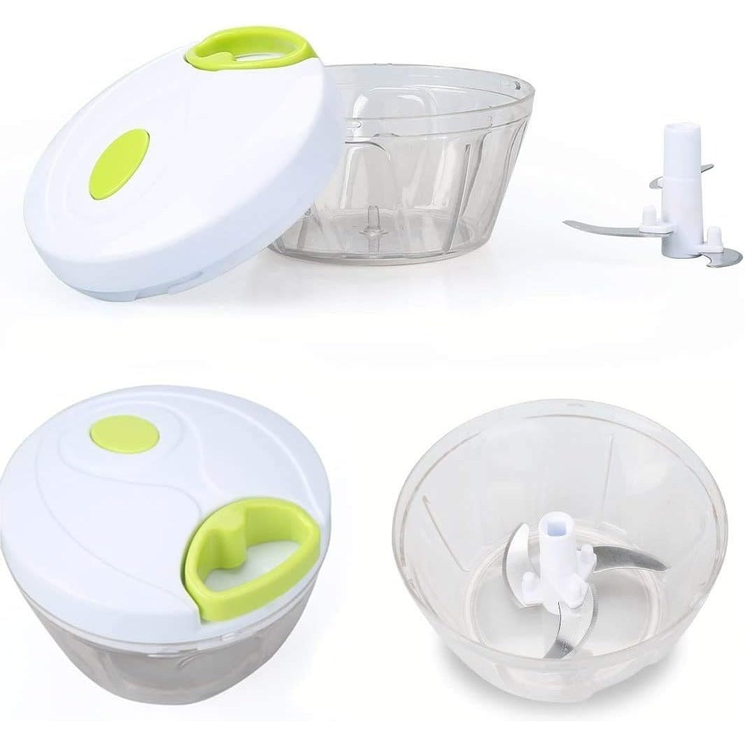 Picadora de Alimentos, Picadora Manual de Cocina, 450ml de Capacidad, Trocea, Mezcla, Machaca y Muele, Triple Cuchilla de Acero, Resistente, Fácil de Limpiar, Perfecto para Fruta, Verdura, Carne, Hierbas
