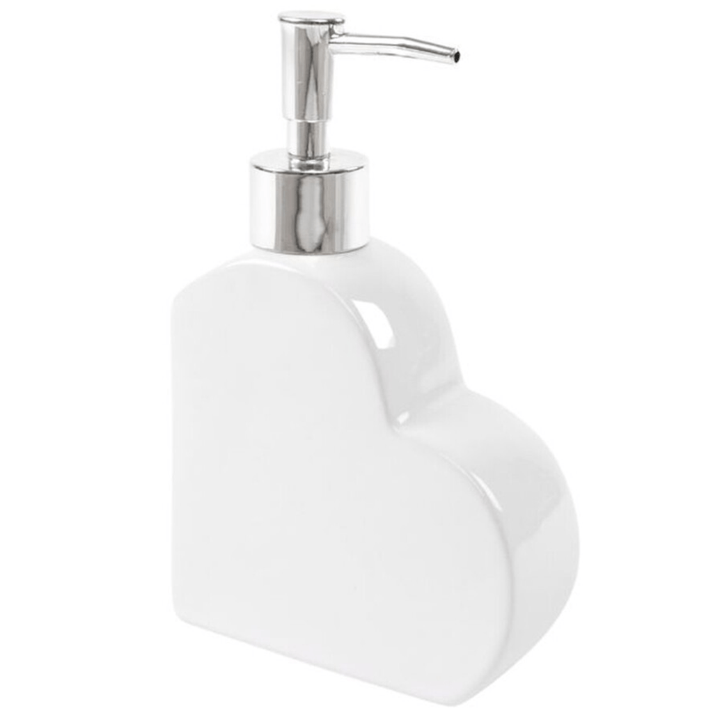 Dispensador Jabón Baño en Forma Corazón, Hecho de Cerámica, Dispensador de Lavado de Manos con Recipiente Rellenable, Ideal para Cocina y Baño, 4.5 x 11 x 17.5cm