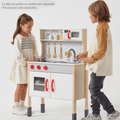 Cocina Juguete Grande con Luz y Sonido, Incluye Cocinita de Madera de 59,5 x 30 x 94,5 cm, Vitrocerámica Eléctrica, Fregadero, Microondas, Armario y Utensilios de Cocina, Bordes y Esquinas Redondeadas y Suaves