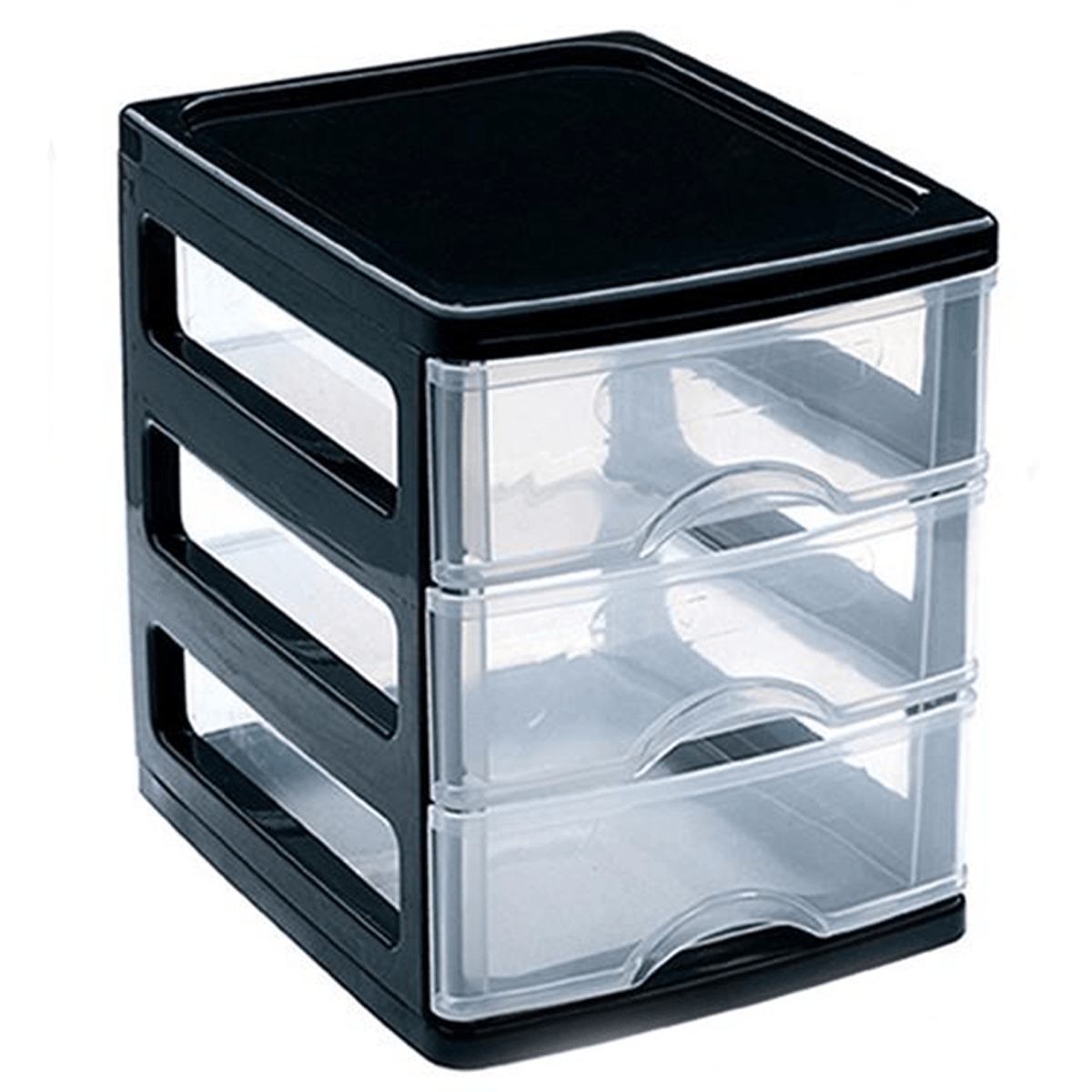 Cajonera Almacenamiento Plástico de Sobremesa, 3 Cajones, Ideal para Ordenar y Organizar el Hogar, Negro, 17 x 17 x 14cm
