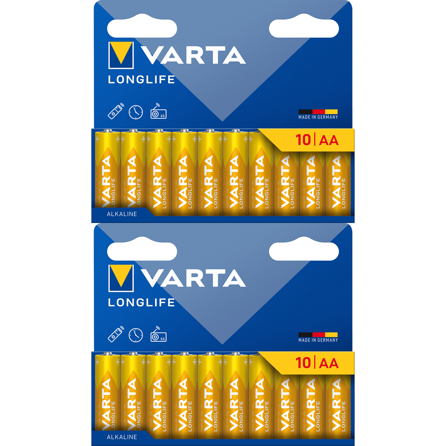 Pilas AA Alcalinas de Alto Rendimiento, VARTA Longlife, Ultra Larga Duración, Energía Continua, Ideal para Controles Remotos, Juguetes Electrónicos, Linternas, Lámparas, Relojes, Cámaras y Otros Dispositivos de Uso Diario - VARTA