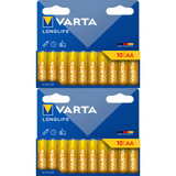 Pilas AA Alcalinas de Alto Rendimiento, VARTA Longlife, Ultra Larga Duración, Energía Continua, Ideal para Controles Remotos, Juguetes Electrónicos, Linternas, Lámparas, Relojes, Cámaras y Otros Dispositivos de Uso Diario - VARTA