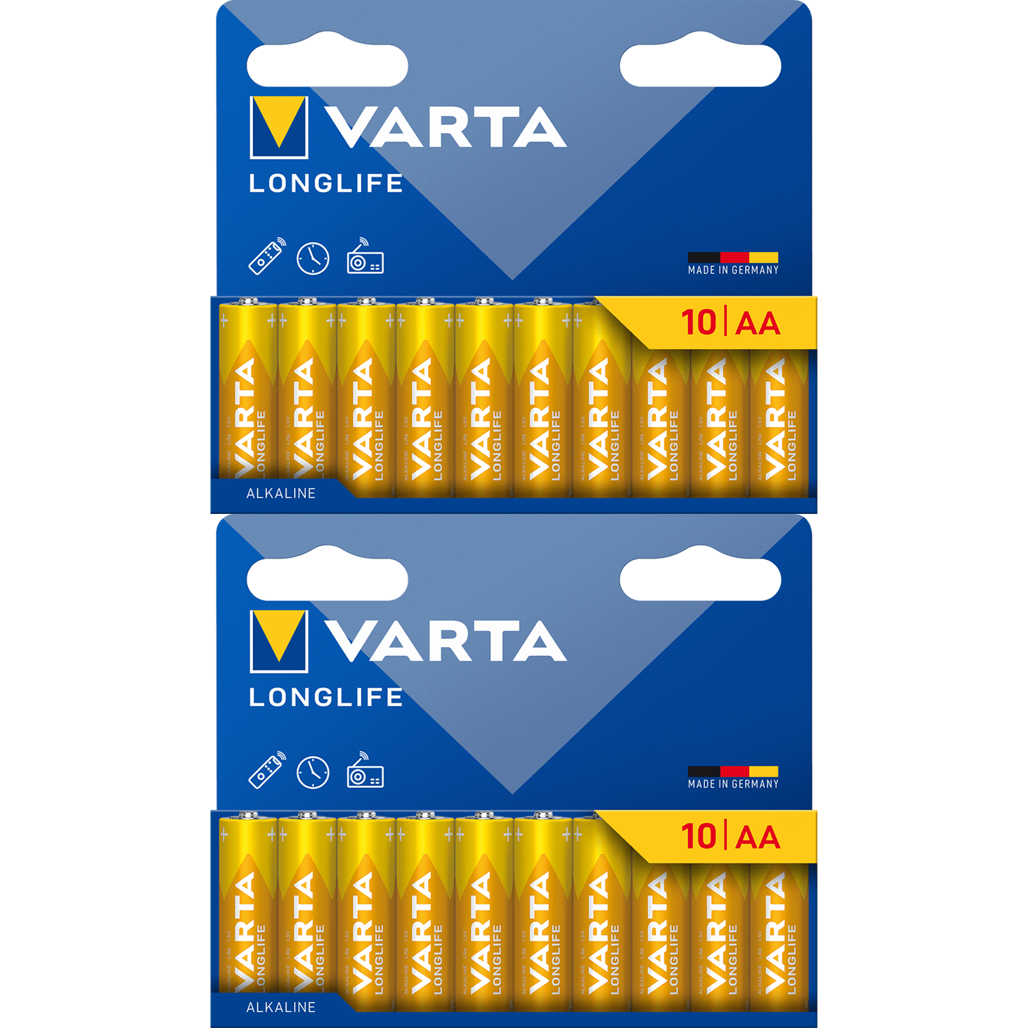 Pilas AA Alcalinas de Alto Rendimiento, VARTA Longlife, Ultra Larga Duración, Energía Continua, Ideal para Controles Remotos, Juguetes Electrónicos, Linternas, Lámparas, Relojes, Cámaras y Otros Dispositivos de Uso Diario - VARTA