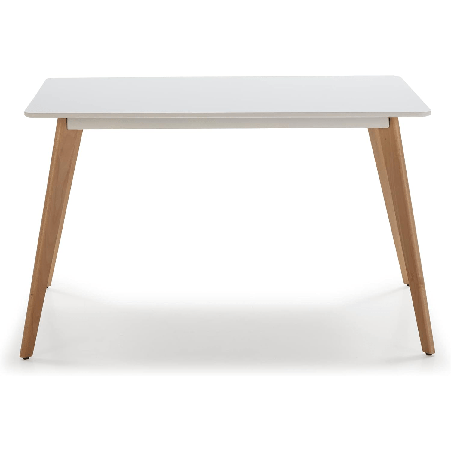 Mesa Comedor para 4-6 Personas, Mesas de Cocina estilo Nórdico, Diseño Resistente, Duradero y Ligero, Ideal para Uso Diario, Tablero MDF Blanco Mate, Patas de Madera de Haya Maciza con Protectores Antirayaduras, Adaptable a Cualquier Espacio