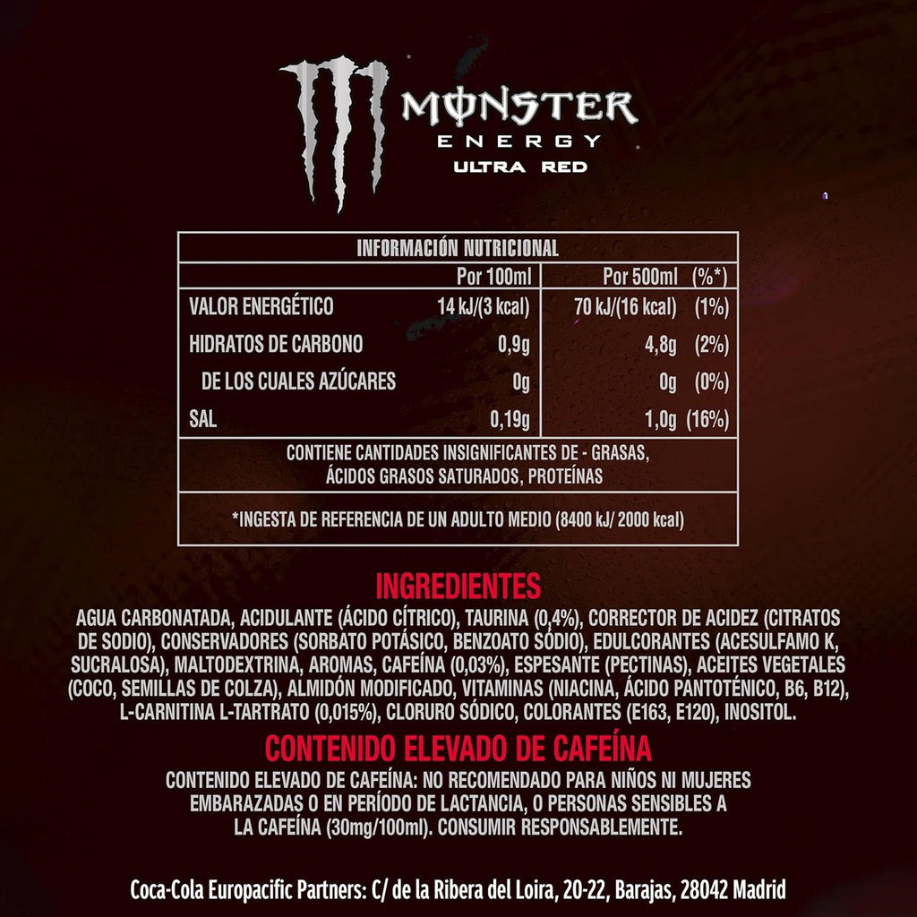 MONSTER ENERGY Bebida Energética, Refresco Energético, Pack 12/24 Latas de 500ml