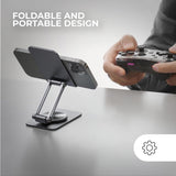 Mars Gaming MA-RSS, Soporte Plegable para Smartphone, Rotación Dinámica 360º + Ajuste en Altura y Ángulo 180º, Soporte Teléfono Móvil Portátil de Aluminio, Antideslizante, Gris Oscuro