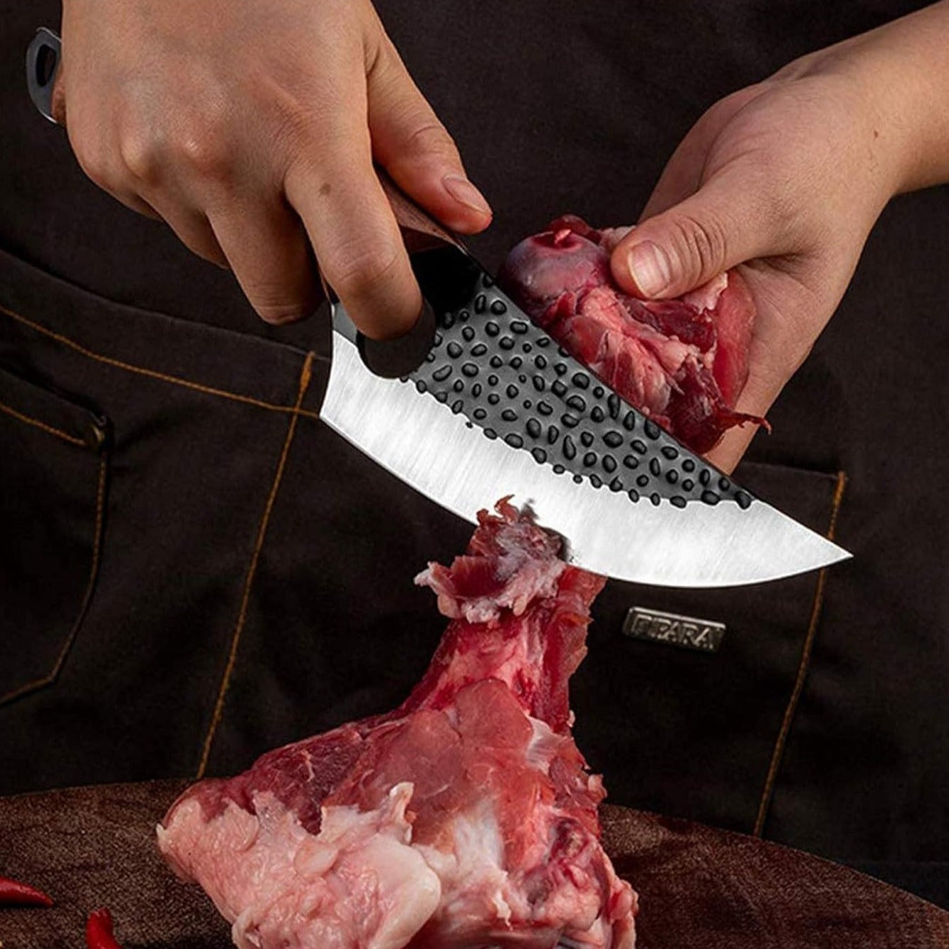 Cuchillo Japonés, Cuchillo de Cocina Profesional de 27,4 cm, Acero Inoxidable y Madera, Orificio para Dedo Índice, Incluye Funda de Protección, Medida de Hoja 14,6 cm
