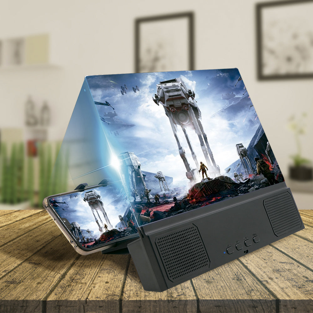 Amplificador de Pantalla para Móvil con Altavoz Incluido, Pantalla de 12 Pulgadas, Lente Acrílica y Carcasa Resistente, Sonido Incorporado, Batería Recargable de 1800 mAh, Compatible con Smartphones de 6,5 pulgadas