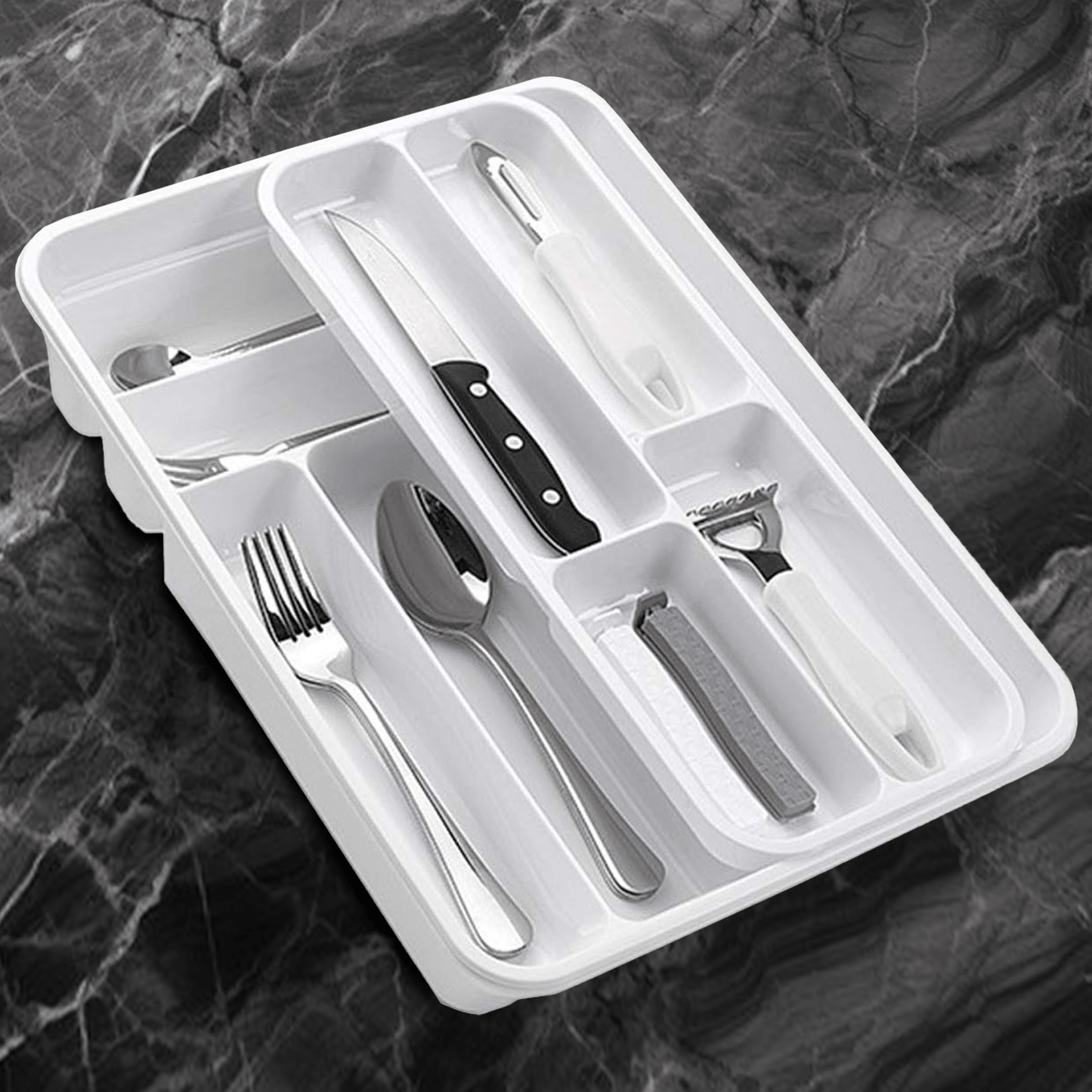 Cubertero para Cajones con Múltiples Compartimentos, Fácil de Limpiar, Resistente, Bandeja Organizadora de Cajones de Cocina para Cubietos y Utensilios, 40 x 30 x 7 cm