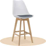 Taburete Alto Cocina con Respaldo, Asiento Blando y Tapizado, Patas Altas Resistentes de Madera de Haya con Reposapiés, Sillas Nórdicas, Ideal para Cocina, Salón, Comedor y Restaurante, 54.5 x 49.5 x 106 cm